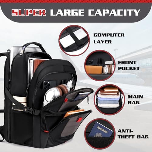Z-MGKISS Large Travel Laptop Backpack, Anti-Theft 17.3" Laptop Rucksack with USB, TSA-Friendly Work & Travel Bag for Men Women, Grey — view 3