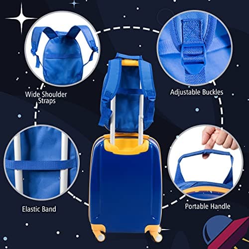 Maxmass 2PCS Kids Luggage Set, 18" Hard Shell Children Suitcase with 12’’ Backpack, Girls Boys Trolley Case for School Travel (Space, Blue) — view 3