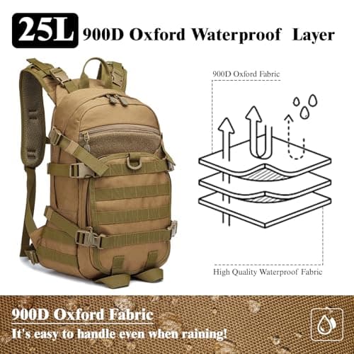 POWER KING 25L Military Tactical Backpack, Practical Rucksack for Men with Molle System Outdoor Hiking Backpack Army Backpack for Trekking, Traveling, Mountaining, Khaki — view 3