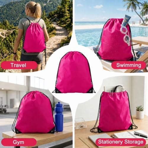 4PCS Pink Drawstring Bags, Waterproof PE Gym Bags for Travel & Beach — view 6