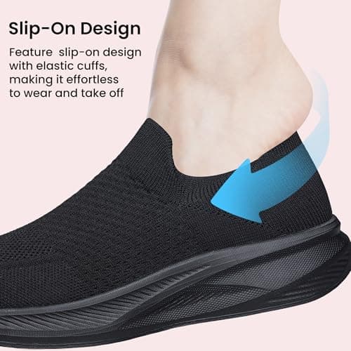 Raoendis Womens Trainers Slip on Walking Shoes Ladies Sneakers Sport Shoes, Comfortable Lightweight Walking Mesh Running Shoes for Indoor Outdoor Activities Black Size 5 — view 4