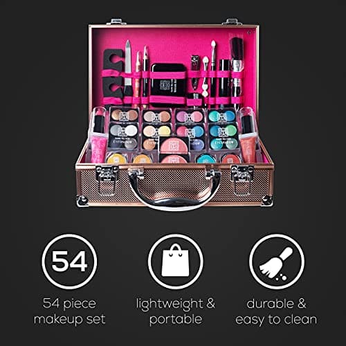 Dawn Till Dusk 54 Pieces Makeup Set with Travel Vanity Box by Envie, Includes Eyeshadow Palette, Lip Gloss, Lipsticks, Manicure Set, Makeup Brushes, Compact Mirror and Much More - (Rose Gold) — view 2