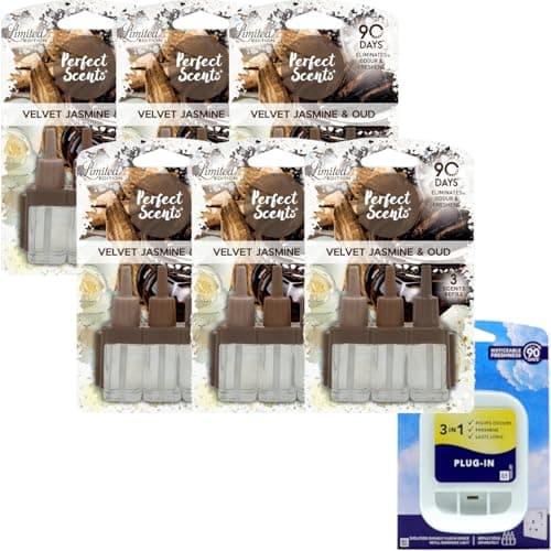 Perfect Scents Velvet Jasmine & Oud Plug-In Air Freshener with 6 Refills, 20ml Each, 90 Days Odour Eliminator, Limited Edition
