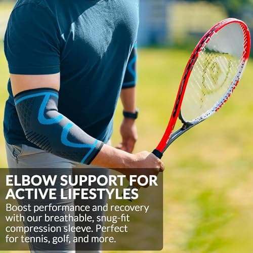 360 RELIEF Elbow Support for Men, Women, Kids, 1 Pack Compression Elbow Sleeve for Tennis, Golfers, Sports, Fitness, Gym, Weightlifting, Medium, Pink + Laundry Bag — view 5