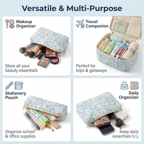 3 Piece Makeup Bag Set for Women, Aesthetic Travel Wash Bag & Cosmetic Pouch Organiser, Lightweight Toiletry Bags with Sturdy Zips for Skincare, Beauty & Daily Essentials — view 3