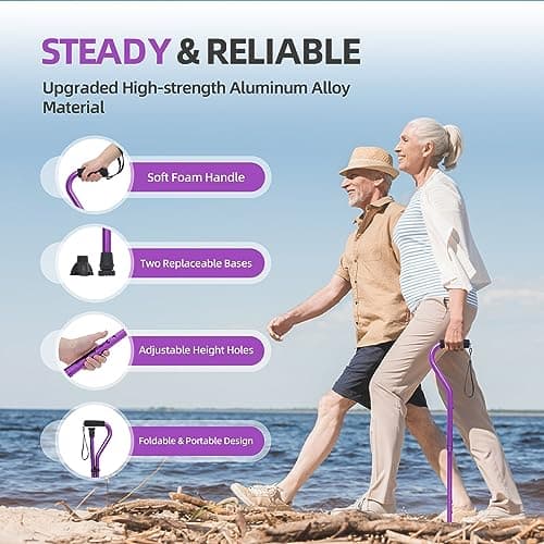 BeneCane Walking Cane for Men & Women Adjustable Cane with Offset Soft Cushioned Handle -Portable Lightweight Sturdy Mobility Walker Aid for Elderly, Seniors Collapsible Cane — view 2