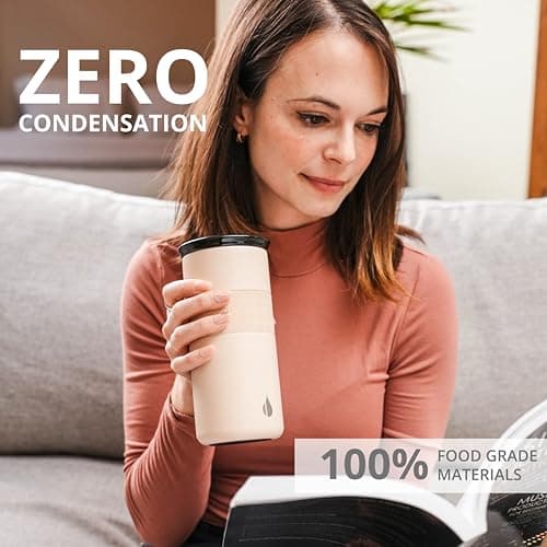 Elemental Artisan Triple Wall Insulated Tumbler – Stainless Steel Coffee Cup with Ceramic Lid – Thermal Travel Mug for Hot(6 Hrs) & Cold(18 Hrs) Drinks – Reusable Coffee Cups (Beige, 473 ml) — view 6