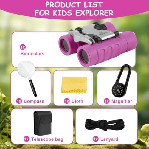 OSDUE Binoculars for Kids, 8 x Super Zoom Function Kids Telescope Outdoor Toys 4 5 6 7 8 Years Old Boys Girls High Resolution Binoculars for Kid Toys Educational Learning Purple — view 6