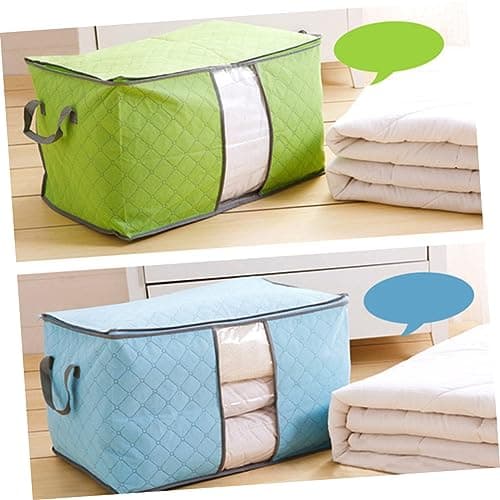 MAGICLULU 2pcs Duvet Storage Bags Zips Vacuum Fabric Organizer for Blankets Bamboo Box Quilt Storage Bag Random Color — view 4