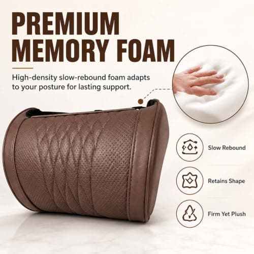 Universal Memory Foam Car Headrest Neck Pillow, with Leather Cover，Maroon — view 6
