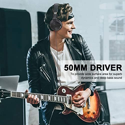 OneOdio Over Ear Headphone Studio Wired Bass Headsets with 50mm Driver, Foldable Lightweight Headphones with Shareport and Mic for DJ Recording Monitoring Mixing Podcast Guitar PC TV (Grey) — view 6
