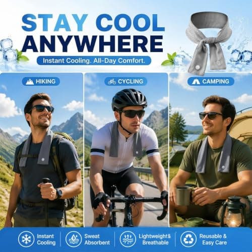 XQMMGO Cooling Towel for Neck, Long-Lasting Instant Ice Cooling Scarf Wrap, Breathable Reusable Heat Relief Towel for Running, Gym, Yoga, Hiking, Camping & Outdoor Sports Accessories (grey) — view 6