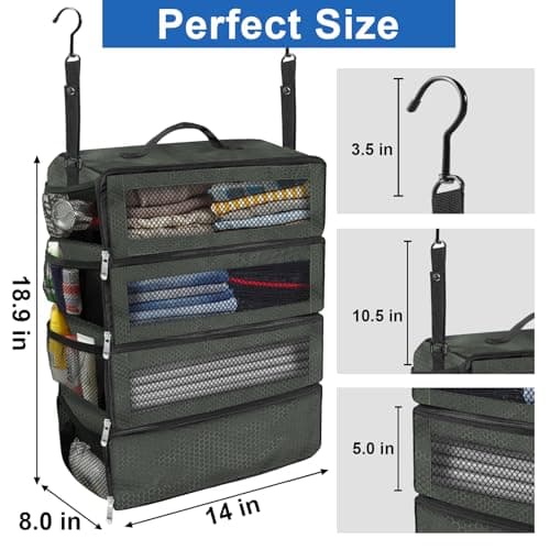 Olosar Suitcase Organizer, Travel Luggage Organizer, Portable, Hanging Travel Shelves, Foldable, Hanging Packing Cubes for Hand Luggage, Dark Grey, M — view 4