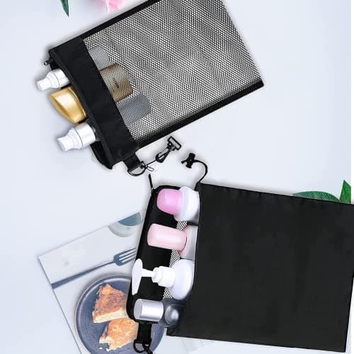 Waterproof Toiletry Bag - Bathroom Mesh Bag Travel Hanging Mesh Toiletries Bag with Drawstring Hook Sucker for Gym Camping Travel Business — view 2
