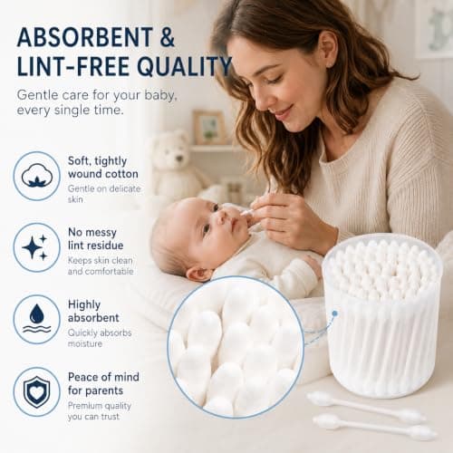 Beavorty Baby Cotton Buds [56 Pack], Organic Bamboo Swabs with Safety Double Tips, Plastic-Free & Biodegradable Eco Sticks for Newborn Ear, Nose and Navel Cleaning, 100% Pure Natural Cotton — view 6
