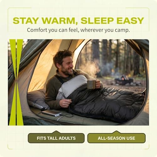 VFM e-Store - Heated Sleeping Bag Usb, Graphene Camping for Cold Weather, Electric Rectangular 3 Season With Adjustable Heat, 210 X 75 cm Black X 1 — view 4