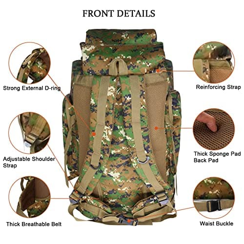 Kabxhueo Hiking Camping Backpack 60L-80L Military Tactical Backpack for Travelling Waterproof Survival Bag Large Molle Rucksack for Men for Travel Camping Hunting Fishing — view 4
