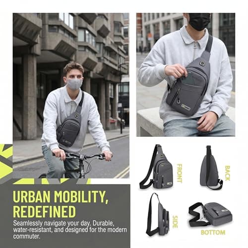 Cross Body Bag Women Men, Waterproof Shoulder Bag Sling Chest Bags with Headphone Port Small Side Bags Crossbody Man Bag for Travel Gym Hiking Running Outdoor Sports Festival Shoulder Backpack (Grey) — view 5