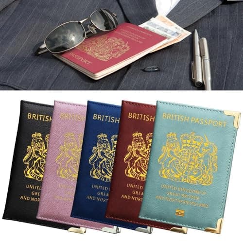 StoneMaxi UK British Passport Cover, PU Leather Travel Wallet with Gold Embossed Design,Waterproof Passport Holder Travel Accessories Business Cards Credit Cards and Boarding Passes (Wine Red) — view 5