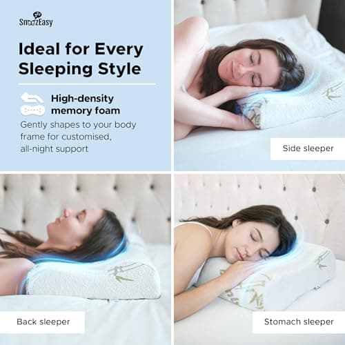 SnoozEasy™ Memory Foam Pillow for Neck & Shoulder Pain Relief | Orthopedic Cervical Pillow with Contoured Neck Support | Cooling Bed Pillow for Side & Back Sleepers | UK Brand — view 5