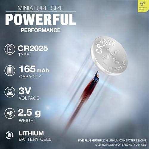 CR2025 DL2025 3V Lithium Coin Cell Batteries (5 Pack) – Long Lasting Button Battery for Car Key Fobs, Scales, Toys, LED Lights & Medical Devices — view 2
