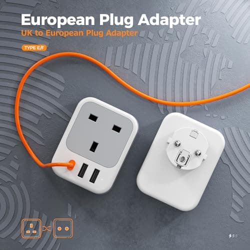 TESSAN UK to European Plug Adapter, EU Travel Adaptor with USB C — view 2