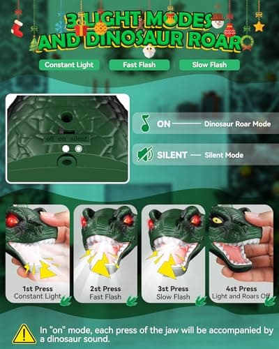 Gofimyee Dinosaur Headlamp for Kids, Led Head Torch with Roar & Silent Mode — view 4