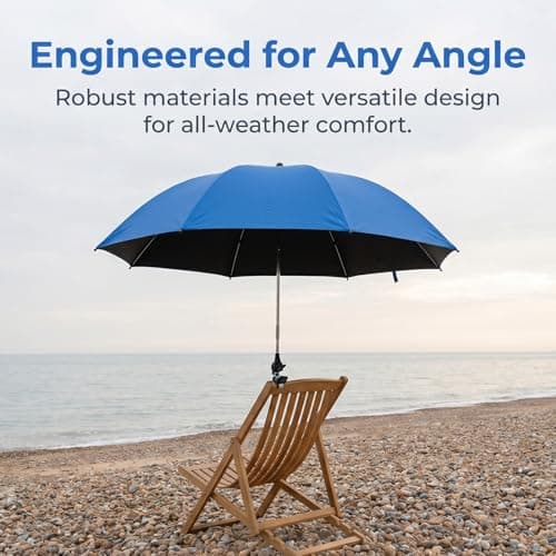 SUNNYNEST Beach Chair Umbrella with Clamp, 102cm Diameter 360° Adjustable Portable Parasol, UPF50+ Waterproof Sun Shade for Beach Chair, Stroller, Wheelchair, Golf Cart & Camping (Royal Blue) — view 3