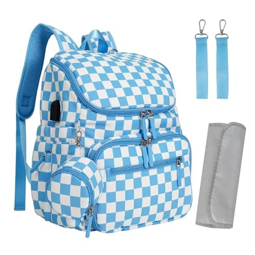 DEFAHN Baby Changing Bag Backpack, Checkered Nappy Bag Backpack with Mat