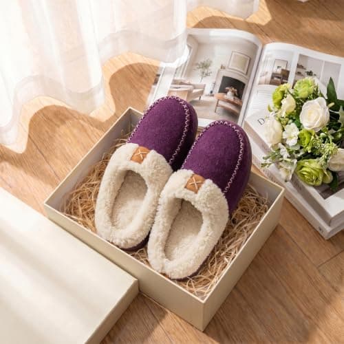 LongBay Women's Warm Slippers Memory Foam Winter House shoes 3-4 UK, Purple — view 3