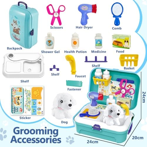HERSITY Kids Toy Dogs Gifts for 3 Year Olds Girls, Vet Pet Grooming Kit — view 5