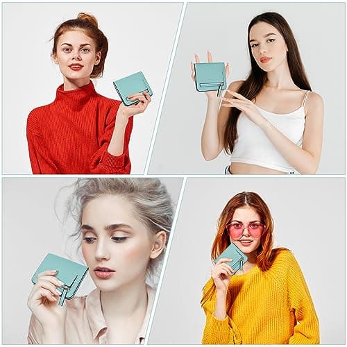 Aucuu Women's Wallet, RFID Blocking Leather Compact Bifold Wallet, Women's 7 Cards Slim Minimalist Card Holder with ID Window, Small Ladies Coin Purse, Light Blue — view 5