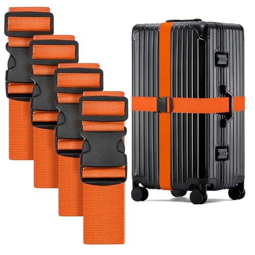 WISYOK Luggage Straps Extended, 4 Pack, 130-250cm Adjustable, Orange