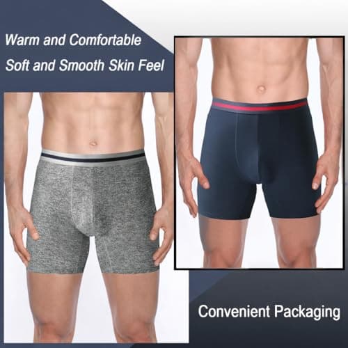 Nuofengkudu Mens Thermal Seamless Boxer Briefs Long Leg Warm Underwear 3D Pouch Bulge Support Stretch Waistband Comfy Trunks Winter Male Classic Anti-Chafing Underpants E 3 Pack Black Grey Red XL — view 3