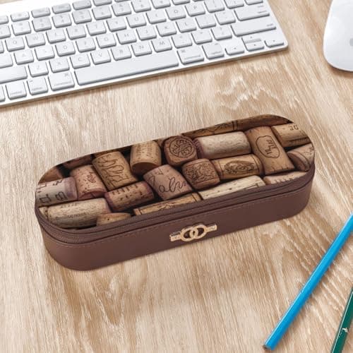 Wine Cork Printed Hardshell Leather Pencil Case for Girls Boys, Cute Pencil Pen Pouch Makeup Bag for Travel School Office College — view 3