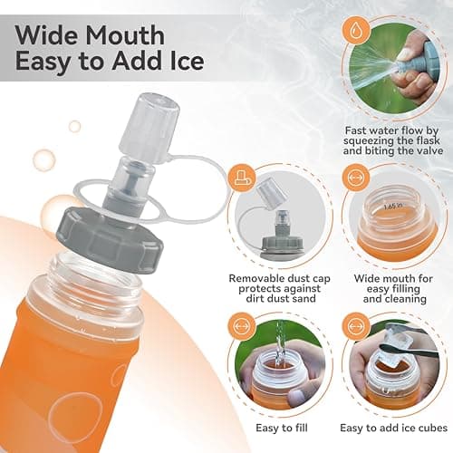 MARCHWAY Soft Hydration Flask with Wide Mouth, 300ml/500ml Collapsible TPU Water Bottle, Leakproof Portable Flexible for Running, Hiking, Cycling, Climbing, Gym, Travel (2pcs Orange 300ml) — view 4