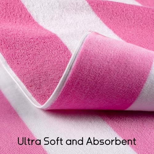 Ouxiaobai Cotton Oversized Beach Towel - 180 x 90 CM Large Size Pool Towel, Striped Soft Cabana Swim Towel (Pink) — view 4