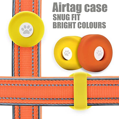 Airtag Dog Collar Holder, Silicone Pet Collar Case for Apple Airtag, Anti-Lost Air Tag Cover for Luggage and Handbag (Yellow/Orange) — view 6