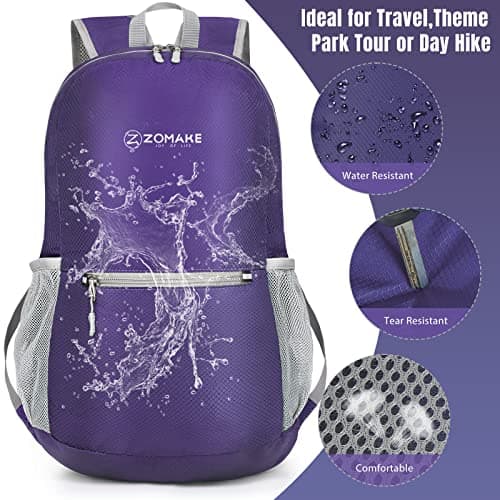 ZOMAKE Lightweight Foldable Backpack Packable Rucksack (20L/Purple) — view 4