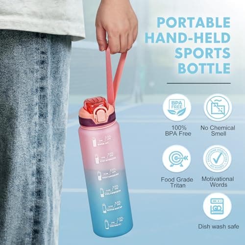SEASEVEN Sports 1L Water Bottle with Straw for Gym,Office(Pink-Blue) — view 6