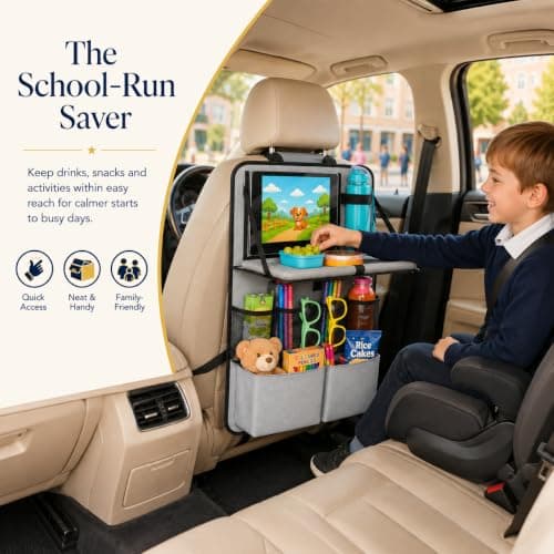 Purecas 2Pack Car Seat Organiser with Fold Down Tray&Tablet Holder (Black) — view 6