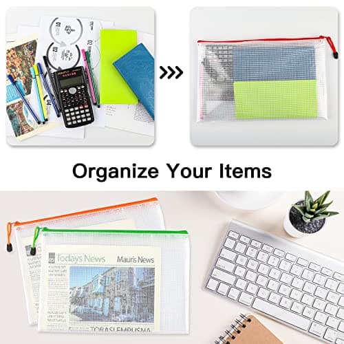 A4 Plastic Zip Folders - 24 PCS Zipper File Bags Mesh Zip Lock Document Wallet Holder Travel Storage Pouch for Office Supplies and Travel Accessories, Waterproof, A4 Size — view 5
