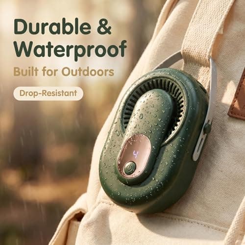 Mtbricey Handheld Mini Portable Fan USB Rechargeable Fan with Waist Clip & Neck Strap 5 Speed Quiet with Digital Display Multi-use as Handheld Desk Waist Fan for Travel Camping Office Outdoor (Green) — view 5