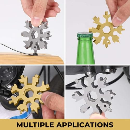 WedDecor Smart Portable 18-in-1 Snowflake Multi Tool with Screwdriver, Wrench, Bottle Opener for Outdoor Travel, Camping, Daily Tool & Keyring, Multifunctional Portable Gadget, Silver, Pack of 2 — view 6