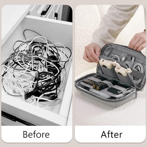 Kaxich Travel Electronics Organizer, Electronics Accessories Bag Portable Cable Organizer Case Waterproof Universal for Adapters Memory Cards, USB Cables (Beige) — view 4