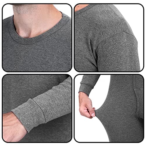 Qollection Thermal Base Layer Top only Unisex Ultra-Soft Lightweight Long Set with Fleece Lined Base Quick-Dry Function Layer Winter Skiing Warm Dark Grey Top Only -S — view 2