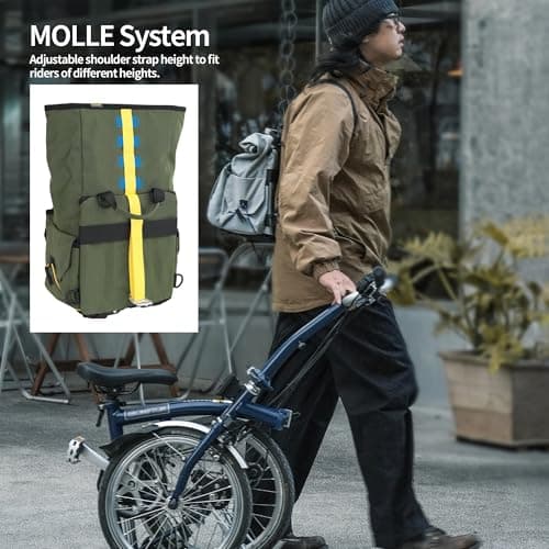 Front Bag for Brompton Bike 17L Roll Top Cycling Bag with Frame, Folding Bike Carrier with Shoulder Strap, Helmet Storage, for Travel Commuter Bicycle,Backpack (Requires Mounting Block)-Grey — view 6