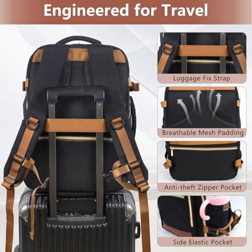 POWER KING Travel Backpack for Womens Mens, Carry on Cabin Size Backpack 30L, Expandable Flight Bag Approved Hand Luggage for Airplanes, Laptop Rucksack 15.6 inch, Black — view 5