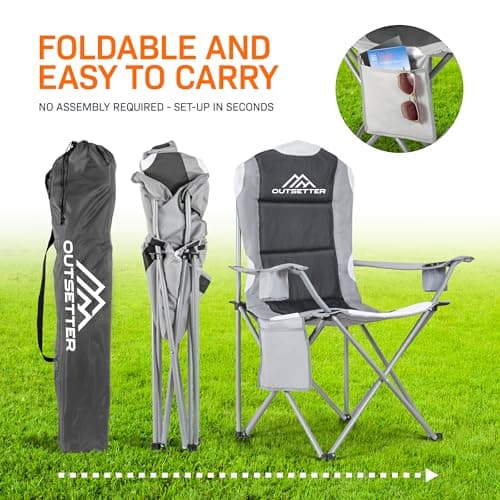Camping Chair,Premium Padded Folding Camping , Outdoor Seats with High Back & Cup Holder & Side Pockets,Waterproof Chair 120kg Weight Capacity for Garden Picnic Beach Directors (Grey) — view 4