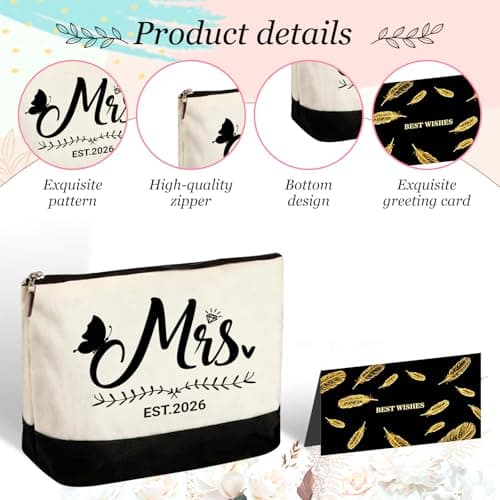 RUQVKWLA Bride To Be Gifts 2026 Tote Bag Set with Makeup Bag and Card Mrs Canvas Bag Wedding Gift for Bride To Be Bridal Shower Engagement Bachelorette Party Honeymoon Large Capacity Gift Set — view 6